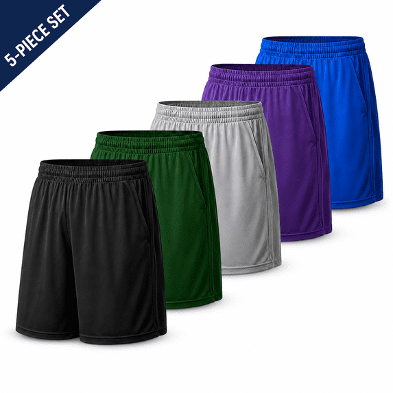 Men's Athletic Shorts 5-Pack, Quick-Dry Breathable Loose Fit with Elastic Waist for Running, Gym and Basketball