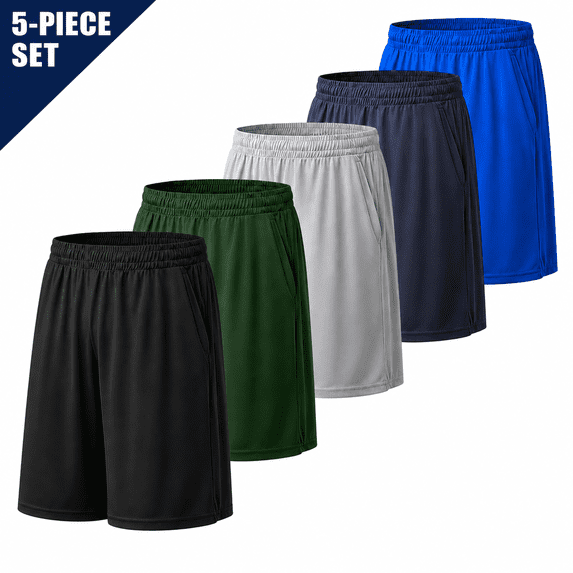 Men’s 5‑Pack Athletic Workout Shorts, Quick‑Dry Breathable Loose Fit Elastic Waist Shorts for Gym Running Basketball Training