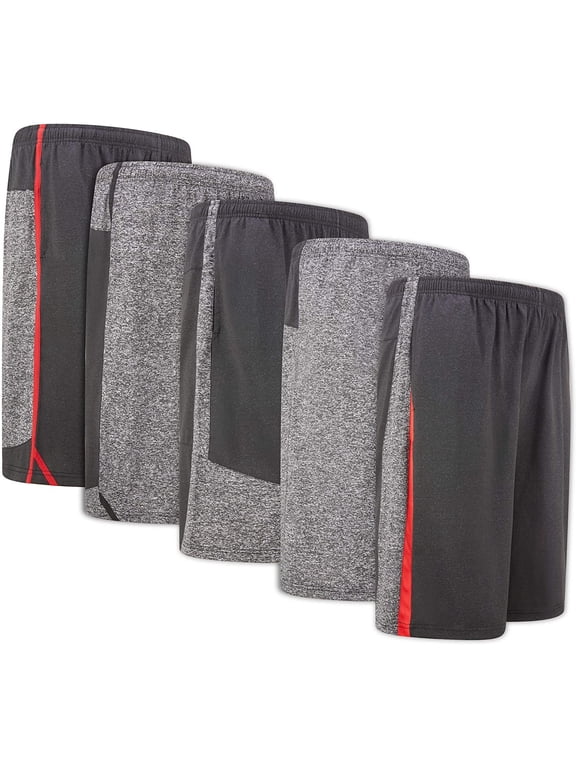 Men's Athletic Shorts 5-Pack, Quick-Dry Stretch Knit Activewear for Basketball, Workout, Training and Gym
