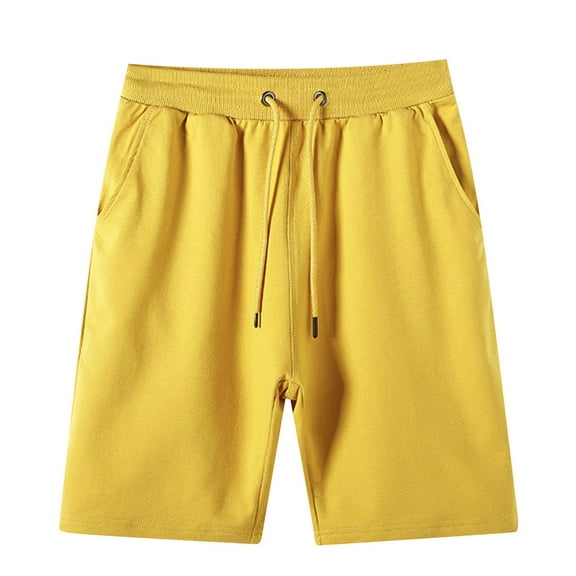 Men's Athletic Shorts Men's Summer Shorts with Deep Pockets Loose Fitting Thin Breathable Pants Sweatpants Men Yellow L