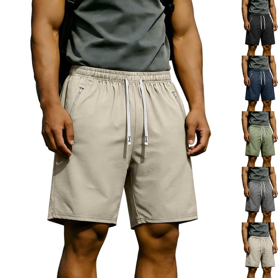 Men's Athletic Shorts Quick Dry Performance Ripstop Running Short Pants 9" Inseam Workout Training Elastic Waist Drawstring Travel Hiking Shorts with Zipper Pockets
