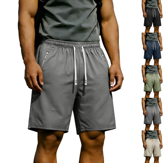 Men's Athletic Shorts Quick Dry Performance Ripstop Running Short Pants 9" Inseam Workout Training Elastic Waist Drawstring Travel Hiking Shorts with Zipper Pockets