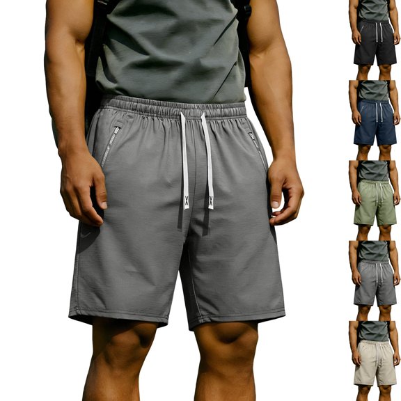 Men's Athletic Shorts Quick Dry Performance Ripstop Running Short Pants 9" Inseam Workout Training Elastic Waist Drawstring Travel Hiking Shorts with Zipper Pockets