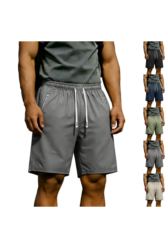 Men's Athletic Shorts Quick Dry Performance Ripstop Running Short Pants 9" Inseam Workout Training Elastic Waist Drawstring Travel Hiking Shorts with Zipper Pockets