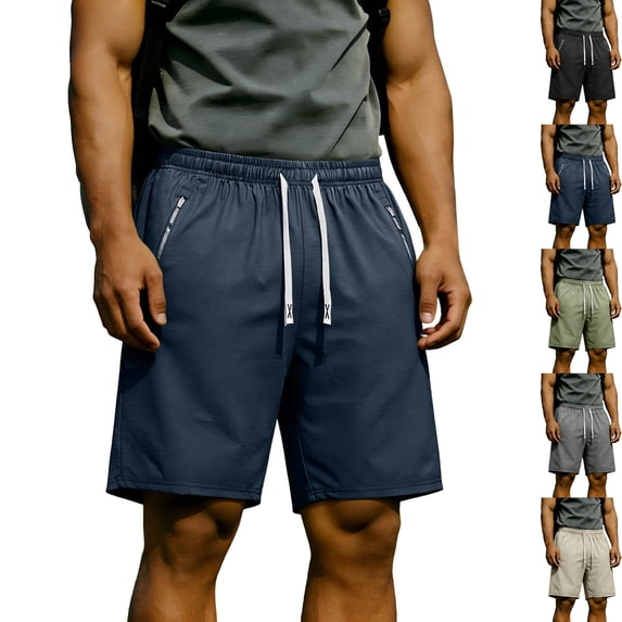 Men's Athletic Shorts Quick Dry Performance Ripstop Running Short Pants 9" Inseam Workout Training Elastic Waist Drawstring Travel Hiking Shorts with Zipper Pockets