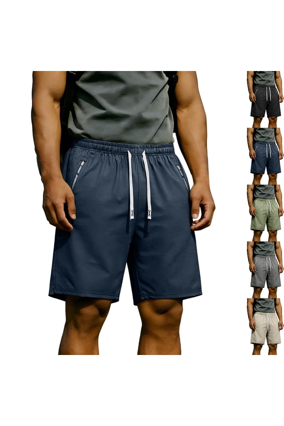 Men's Athletic Shorts Quick Dry Performance Ripstop Running Short Pants 9" Inseam Workout Training Elastic Waist Drawstring Travel Hiking Shorts with Zipper Pockets