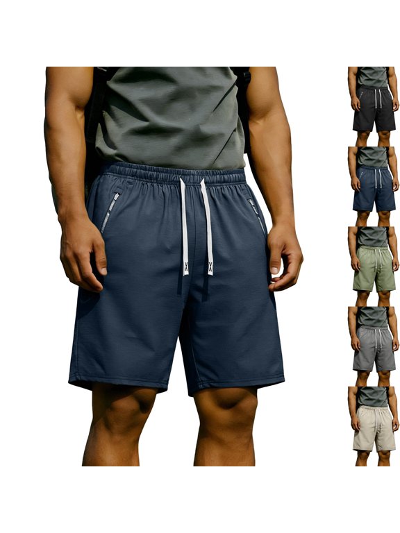 Men's Athletic Shorts Quick Dry Performance Ripstop Running Short Pants 9" Inseam Workout Training Elastic Waist Drawstring Travel Hiking Shorts with Zipper Pockets