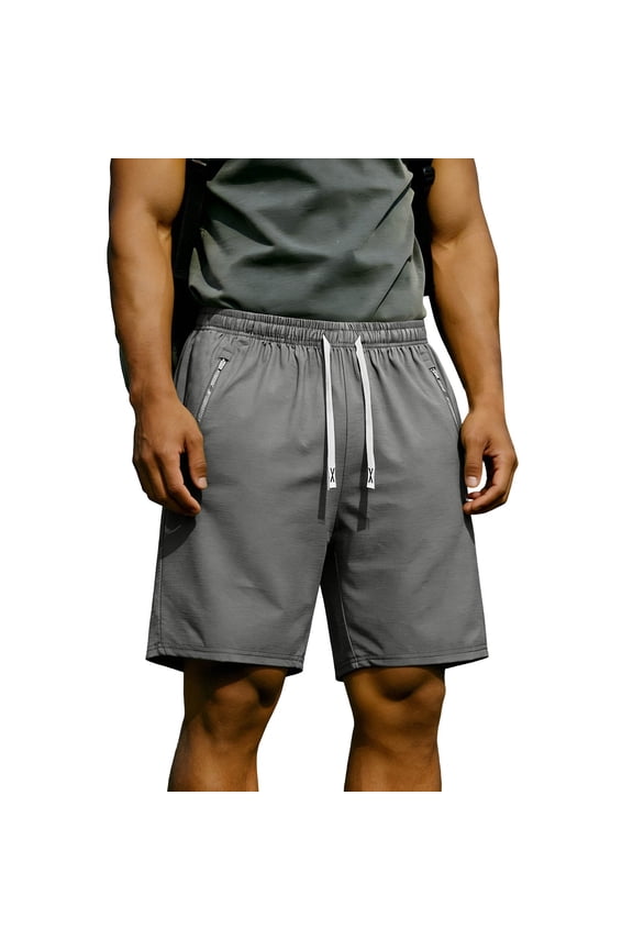 Men's Athletic Shorts Quick Dry Performance Ripstop Running Short Pants 9" Inseam Workout Training Elastic Waist Drawstring Travel Hiking Shorts with Zipper Pockets