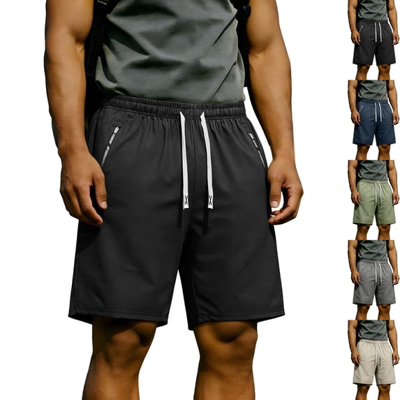Men's Athletic Shorts Quick Dry Performance Ripstop Running Short Pants 9" Inseam Workout Training Elastic Waist Drawstring Travel Hiking Shorts with Zipper Pockets
