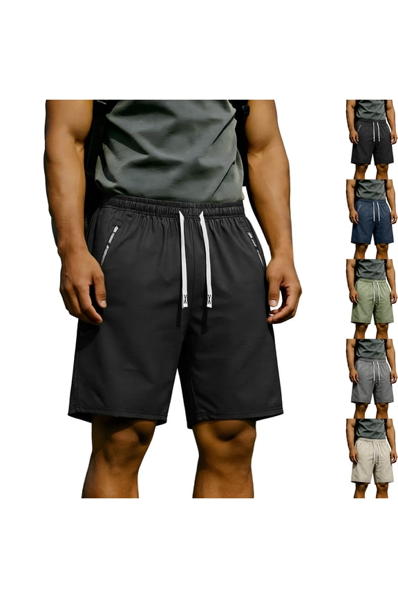 Men's Athletic Shorts Quick Dry Performance Ripstop Running Short Pants 9" Inseam Workout Training Elastic Waist Drawstring Travel Hiking Shorts with Zipper Pockets
