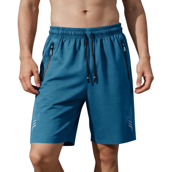 Men's Athletic Shorts Running Gym Workout Shorts Zipper Pockets Quick Dry Lightweight Breathable Sports Training Jogging Shorts with Drawstring Elastic Waist Cyan 4XL