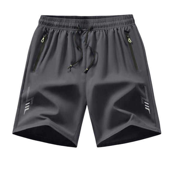 Men's Athletic Shorts Running Gym Workout Shorts Zipper Pockets Quick Dry Lightweight Breathable Sports Training Jogging Shorts with Drawstring Elastic Waist Gray L