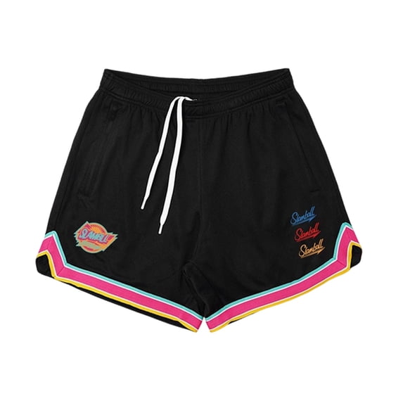 Men's Athletic Shorts Solid 2 in 1 Layered Elastic Waist Drawstring Inner Brief Breathable Quick Dry 5 Inch Gym Running Workout Shorts Black 3XL