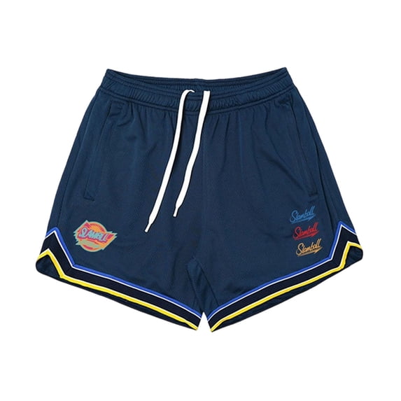 Men's Athletic Shorts Solid 2 in 1 Layered Elastic Waist Drawstring Inner Brief Breathable Quick Dry 5 Inch Gym Running Workout Shorts Navy L
