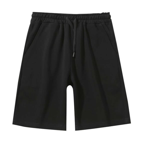 Men's Athletic Shorts Solid Loose Elastic Waist Drawstring Closure Side Pockets Relaxed Fit 5 Inch Summer Sports Shorts Black XXL