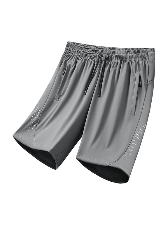 Men's Athletic Shorts with Zipper Pockets 9" Running Shorts Men Quick Dry Gym Workout Training Short Lightweight Big and Tall Size L-8XL Gray