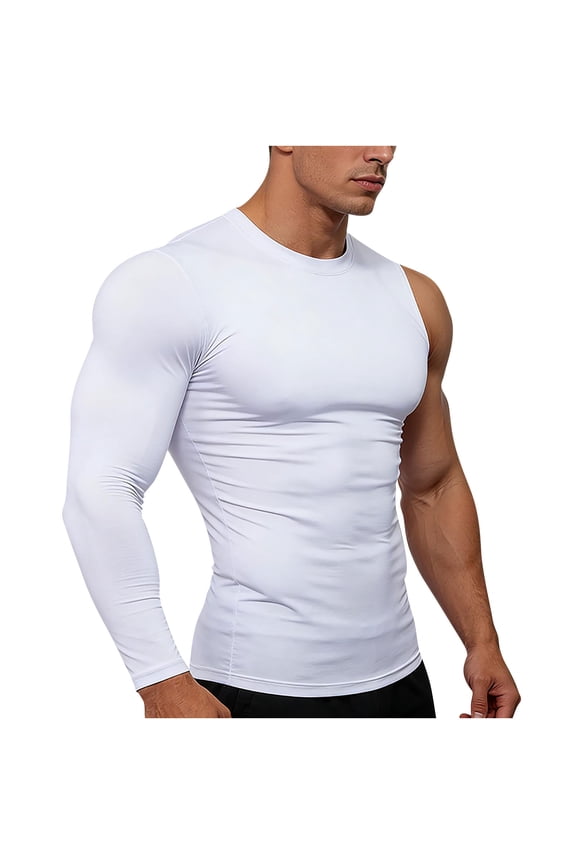 Men's Athletic Single Sleeve One Arm 1/2 Compression Shirt Sports Tight Base Layer Workout Underwear Active Size 3XL White