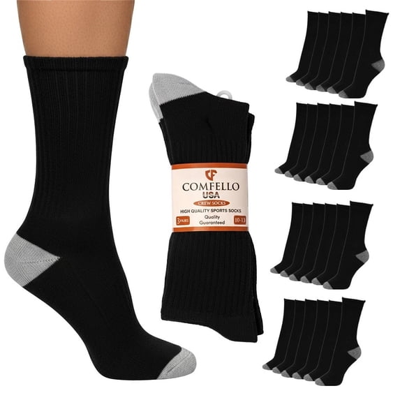 Men's Athletic Socks, Moisture-Wicking Cushioned Crew Sports Socks 6 Pack