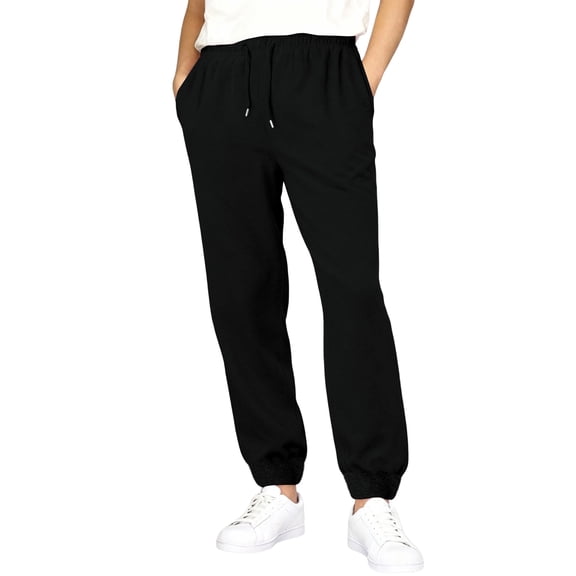 Men's Athletic Solid Color Pants with Drawstring Elastic Waistband Sweatpants Wide Leg Casual with Pockets Black L