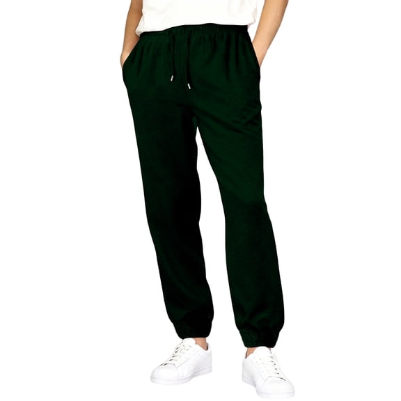 Men's Athletic Solid Color Pants with Drawstring Elastic Waistband Sweatpants Wide Leg Casual with Pockets Dark Green M