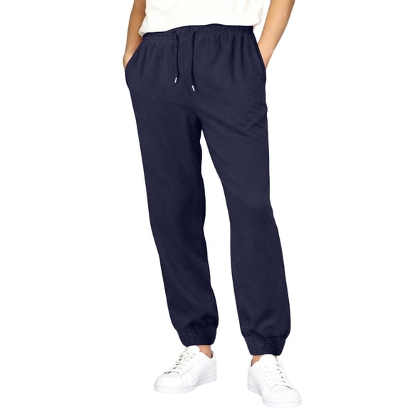 Men's Athletic Solid Color Pants with Drawstring Elastic Waistband Sweatpants Wide Leg Casual with Pockets Navy S