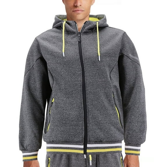 Men's Athletic Sport Casual Running Jogging Gym Two Tone Sweat Tracksuit Gym Set (L, Unique 4 Charcoal Yellow)