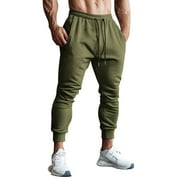 JSKUMAR Men's Athletic Sweatpants Stretchy Elastic Waist Drawstring Casual Cargo Pants Baggy Tapered Gym Workout Joggers with Pockets (L, Army Green)