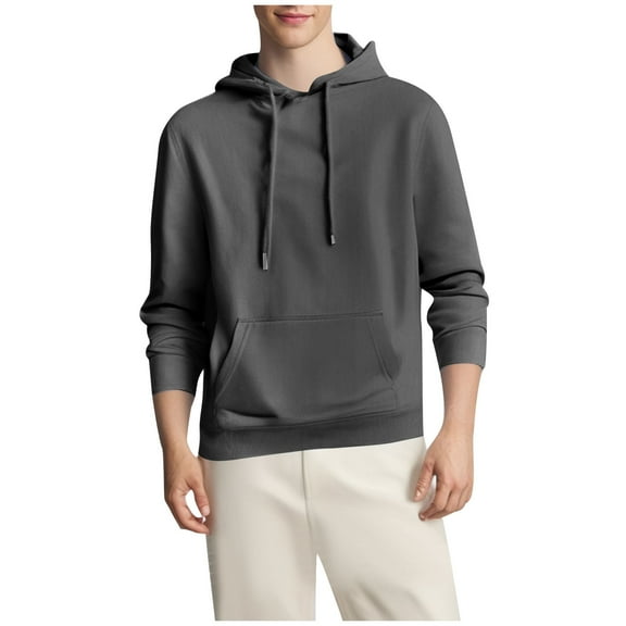 Men's Athletic Sweatshirts Trendy Long Sleeve Top Moisture Wicking Drawstring Hoodies with Pocket Dark Gray L