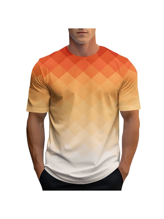 Men's Athletic T-Shirt Performance Gym Shirt Quick Dry Wicking Running Workout Short Sleeve Tops Orange L