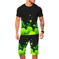 thumbnail image 1 of Men's Athletic T-Shirt and Shorts Set - Black with Green Tennis Ball Splash Design Energetic Sportswear, 1 of 5