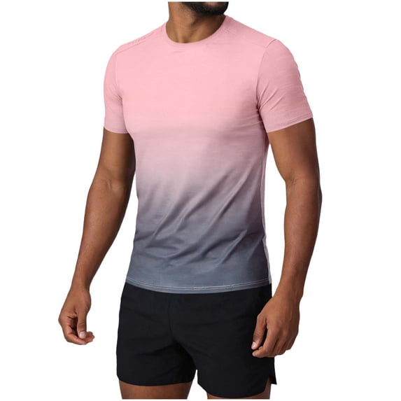 Men's Athletic T-Shirts Gradient Ombre Short Sleeve Crew Neck Slim Fit Workout Top Performance Quick Dry Lightweight Stretch Tee for Running Training Outdoor Bodybuilding Fitness