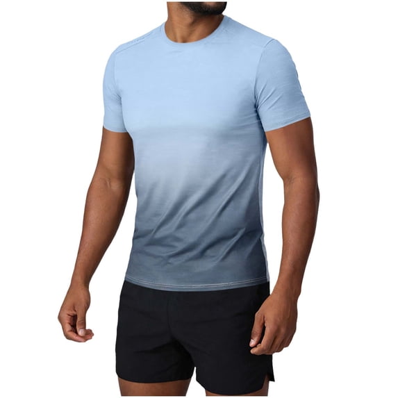 Men's Athletic T-Shirts Gradient Ombre Short Sleeve Crew Neck Slim Fit Workout Top Performance Quick Dry Lightweight Stretch Tee for Running Training Outdoor Bodybuilding Fitness