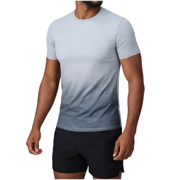 Men's Athletic T-Shirts Gradient Ombre Short Sleeve Crew Neck Slim Fit Workout Top Performance Quick Dry Lightweight Stretch Tee for Running Training Outdoor Bodybuilding Fitness