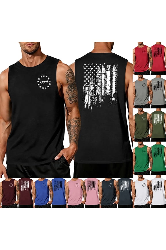 Men's Athletic Tank Top with Freedom Slogan and Distressed American Flag Featuring Sleeveless Fit for Workout Sessions Running Jogging Sports Activities Wine XXXXL
