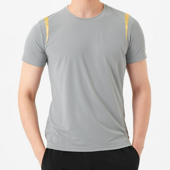 Men's Athletic Tops Short Sleeve Solid Color Elastic Lightweight Sport Shirt Big and Tall Fit