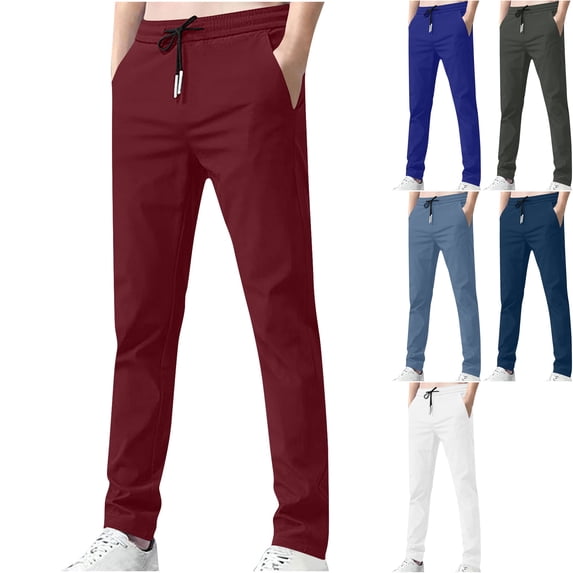Men's Athletic Track Pants Lightweight Tapered Leg Bottoms Drawstring Elastic Waist with Pockets for Running Workout Fall