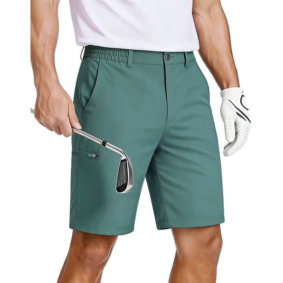 Men's Athletic Work Golf Shorts Stretch Waistband 4-Pocket Lightweight Quick Dry Casual Hiking Green 2XL