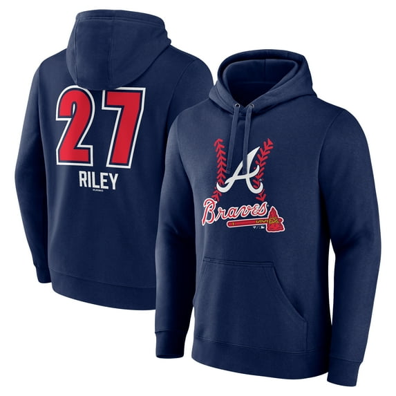 Men's Austin Riley Navy Atlanta Braves Fastball Player Name & Number Pullover Hoodie