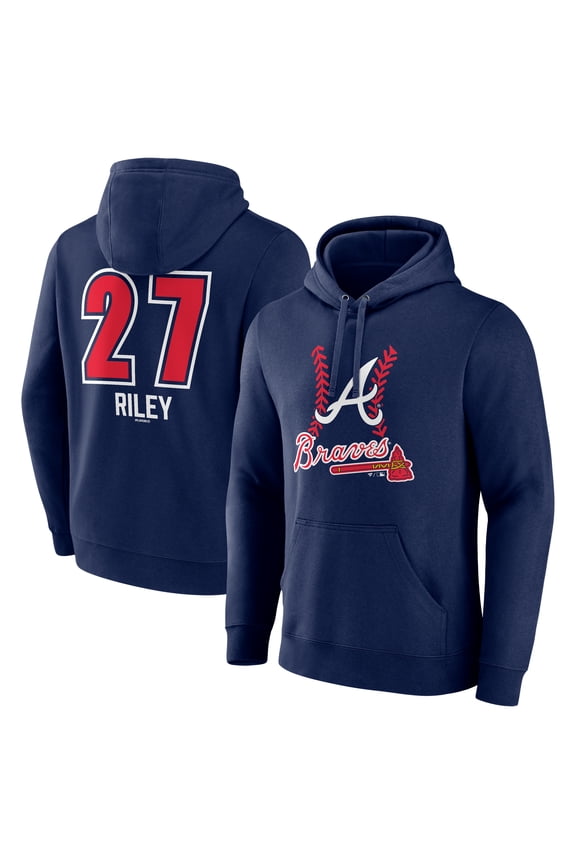 Men's Austin Riley Navy Atlanta Braves Fastball Player Name & Number Pullover Hoodie