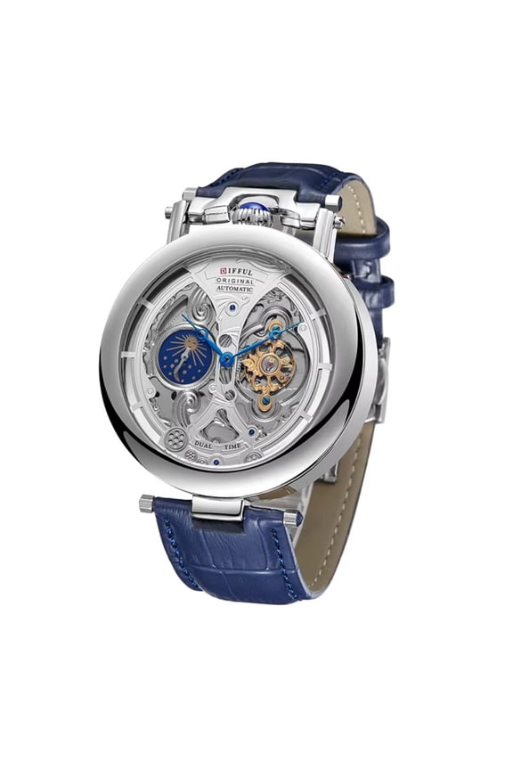 Men's Automatic Mechanical Skeleton Watch with Genuine Leather Strap, Open Heart Analog Business Dress Watch, Mineral Glass Dial 3ATM Water Resistant Vintage Wristwatch for Men