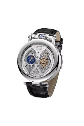 Men's Automatic Mechanical Skeleton Watch with Genuine Leather Strap, Open Heart Analog Business Dress Watch, Mineral Glass Dial 3ATM Water Resistant Vintage Wristwatch for Men