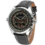 Mens Automatic Mechanical Watch with Leather Strap Fashion Wristwatch Calendar Date Display