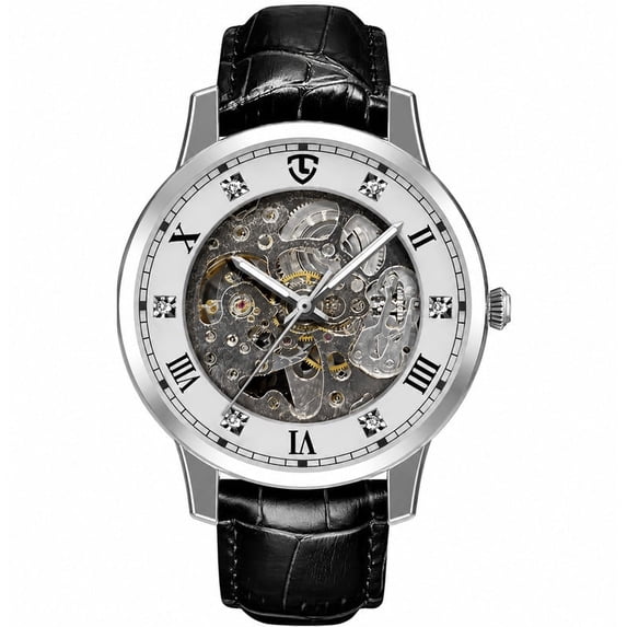 Men's Automatic Mechanical Watch with Leather strap,Luminous Hands,Self Winding Man Watch Waterproof Business Watches Gift for Men