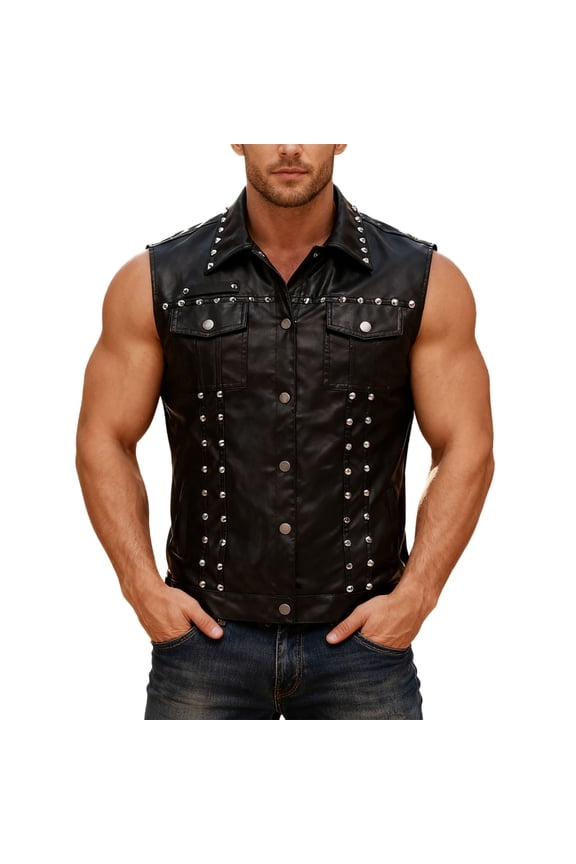 Men's Autumn And Winter Black Studded Streetwear Casual Sleeveless Vest