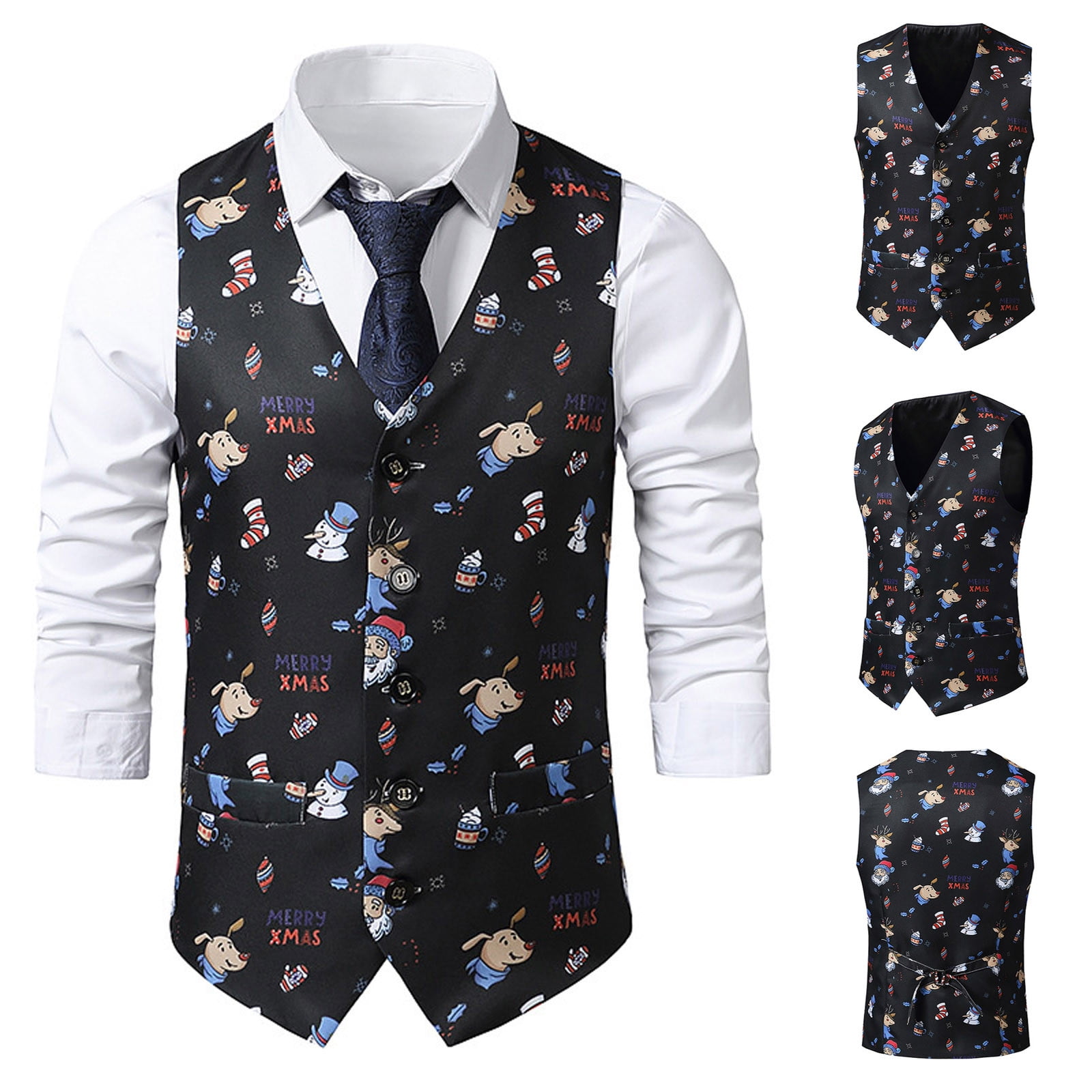 Men's Autumn And Winter Casual Christmas Printed Single- Suit Vest Note  Please Buy One Or Two Sizes Larger 