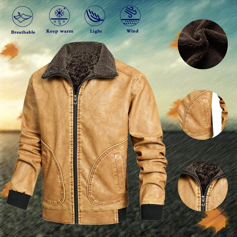 Men s Autumn And Winter Leisure Cashmere Zipper Turndown Collar Pocket Leather Coat Jacket Jacket winter jackets for men