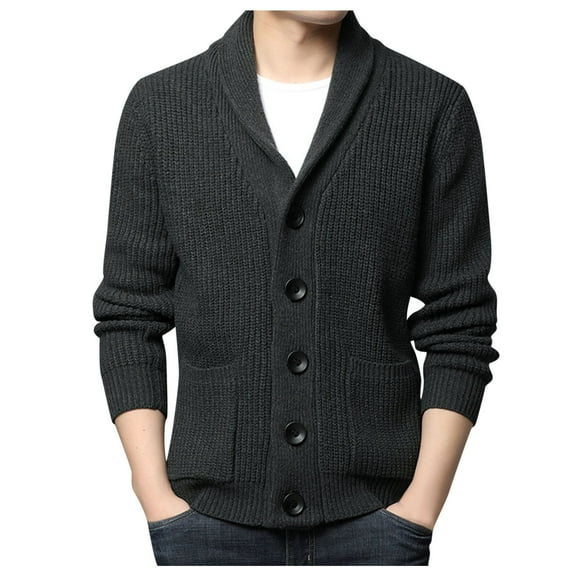 Men's Autumn And Winter Long Sleeve Pullover Solid Cardigan Sweater Coat Blouse
