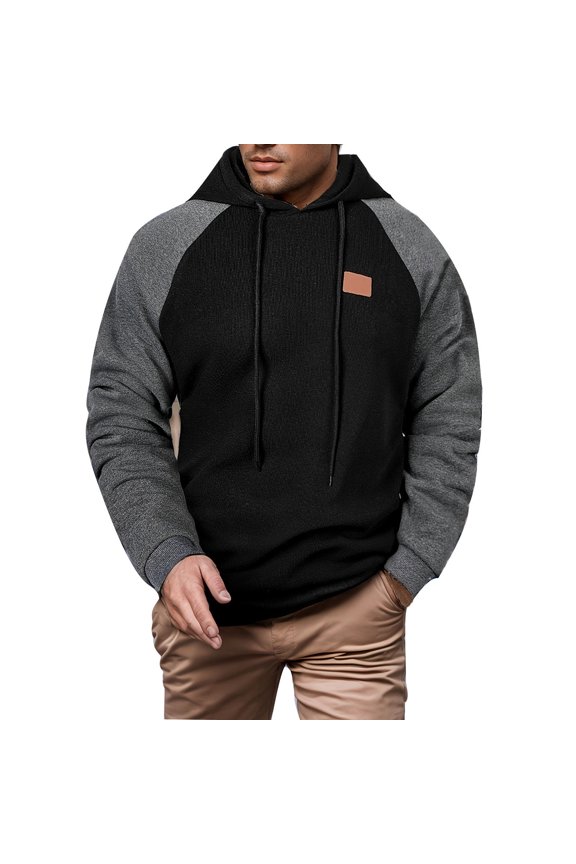 Men's Autumn And Winter Long Sleeved Hooded Sweatshirt Men's Casual Color Blocked Long Sleeved Hooded Wool Sweatshirt