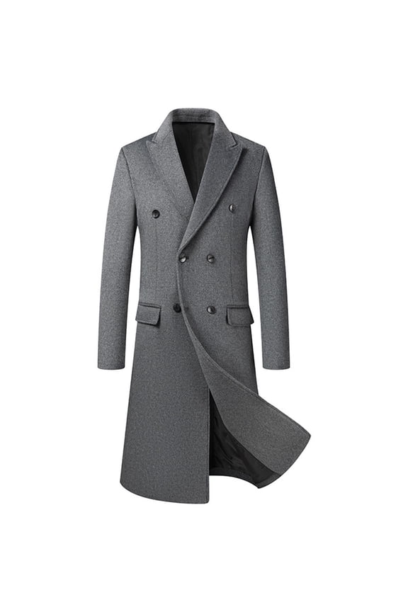 Men's Autumn And Winter Long Woolen Coat Solid Color Coat Over Knee Length Windbreaker