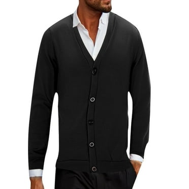 Men's Autumn And Winter Solid Color Button Casual Loose Knit Cardigan